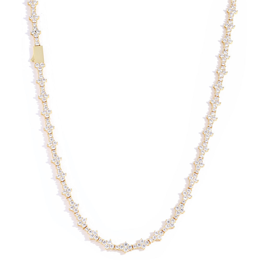 Tennis Chain Necklace and Bracelet Set with Cubic Zirconia in Gold or White Gold