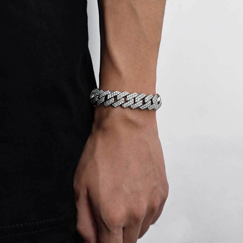 Cuban Link Zirconia Chain Bracelet in Gold or White Gold – Bold Hip Hop Jewelry for Men and Women
