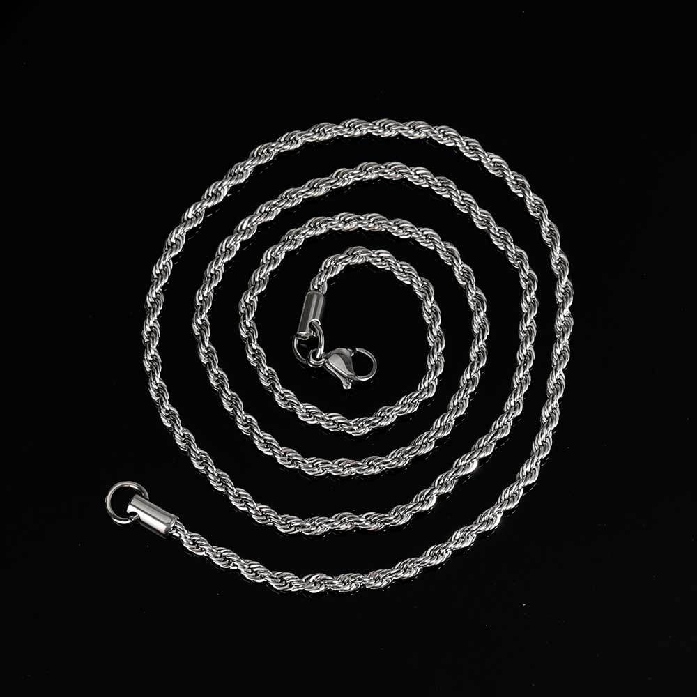 Twisted Rope Chain Necklace in Stainless Steel – Hip Hop Style Unisex Jewelry