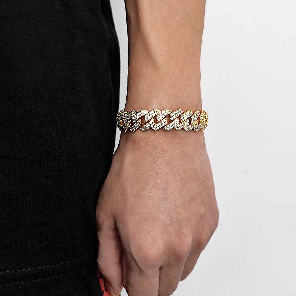 Cuban Link Zirconia Chain Bracelet in Gold or White Gold – Bold Hip Hop Jewelry for Men and Women
