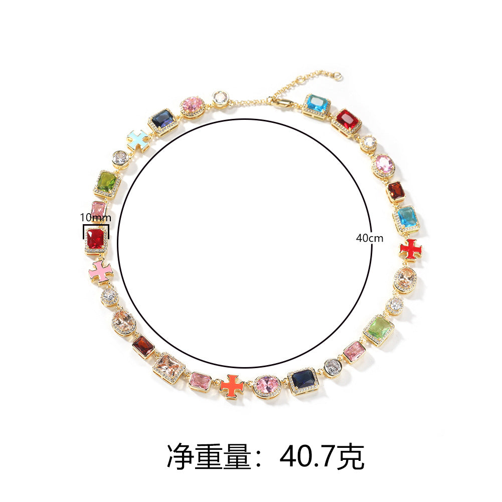 Exquisite diamond-encrusted colored gemstone bracelet and necklace