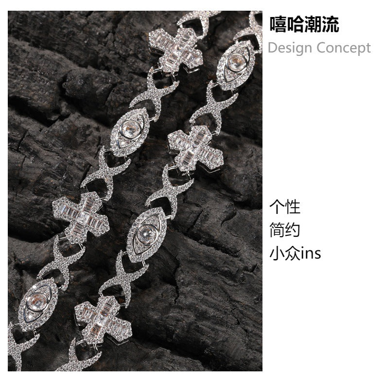 Hip Hop Zirconia Eye Cross Bracelet