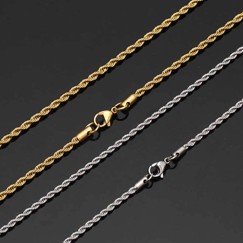 Twisted Rope Chain Necklace in Stainless Steel – Hip Hop Style Unisex Jewelry