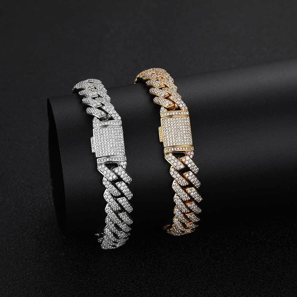 Cuban Link Zirconia Chain Bracelet in Gold or White Gold – Bold Hip Hop Jewelry for Men and Women