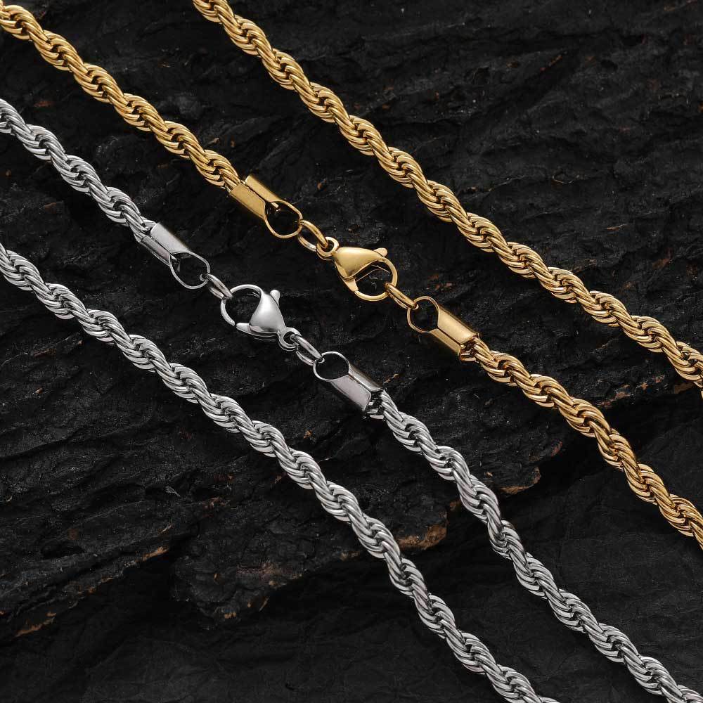 Twisted Rope Chain Necklace in Stainless Steel – Hip Hop Style Unisex Jewelry