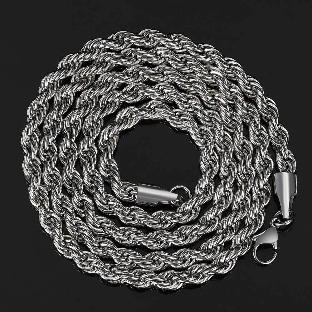 Twisted Rope Chain Necklace in Stainless Steel – Hip Hop Style Unisex Jewelry