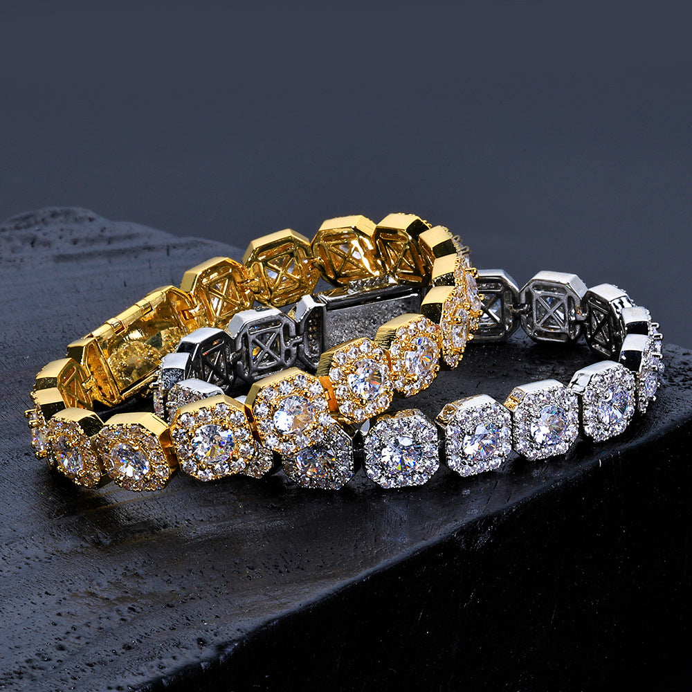 Stacking Ice Sugar Chain Zirconia Necklace and Bracelet Set in Gold or White Gold