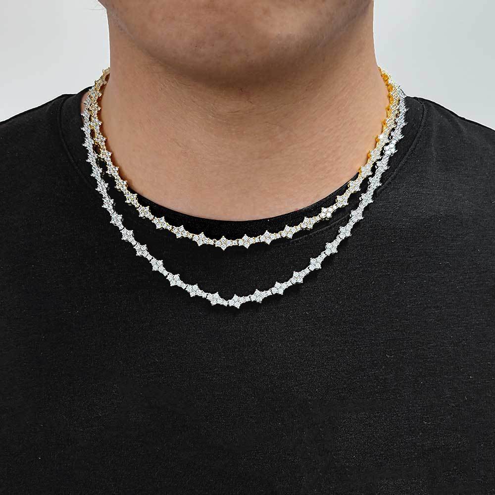 Tennis Chain Necklace and Bracelet Set with Cubic Zirconia in Gold or White Gold