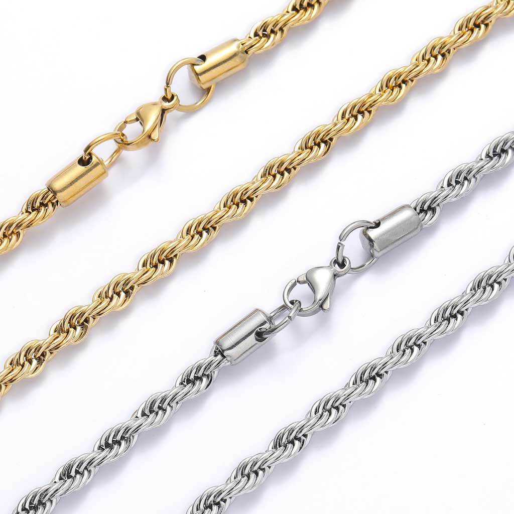 Twisted Rope Chain Necklace in Stainless Steel – Hip Hop Style Unisex Jewelry