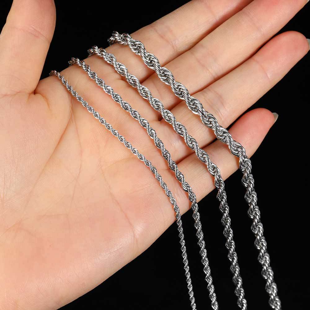 Twisted Rope Chain Necklace in Stainless Steel – Hip Hop Style Unisex Jewelry