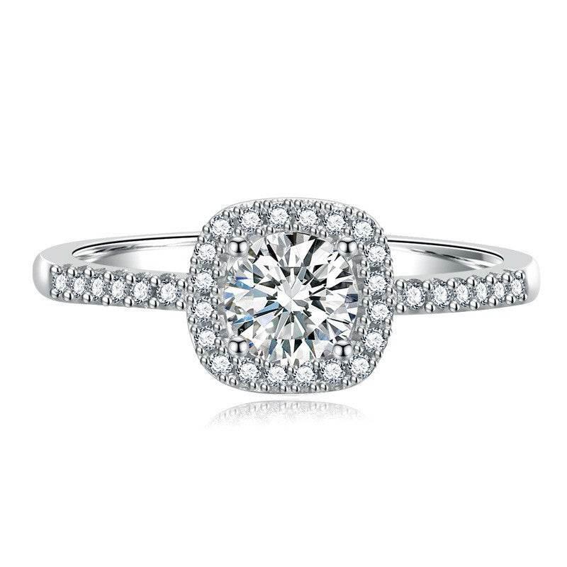 S925 Multicolor Moissanite Cushion Halo Adjustable Rings with Pavé-Set Band & Square Accents, 0.5ct-2ct D-Grade VVS Certificate, 12 Vibrant Colors