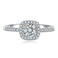 S925 Multicolor Moissanite Cushion Halo Adjustable Rings with Pavé-Set Band & Square Accents, 0.5ct-2ct D-Grade VVS Certificate, 12 Vibrant Colors