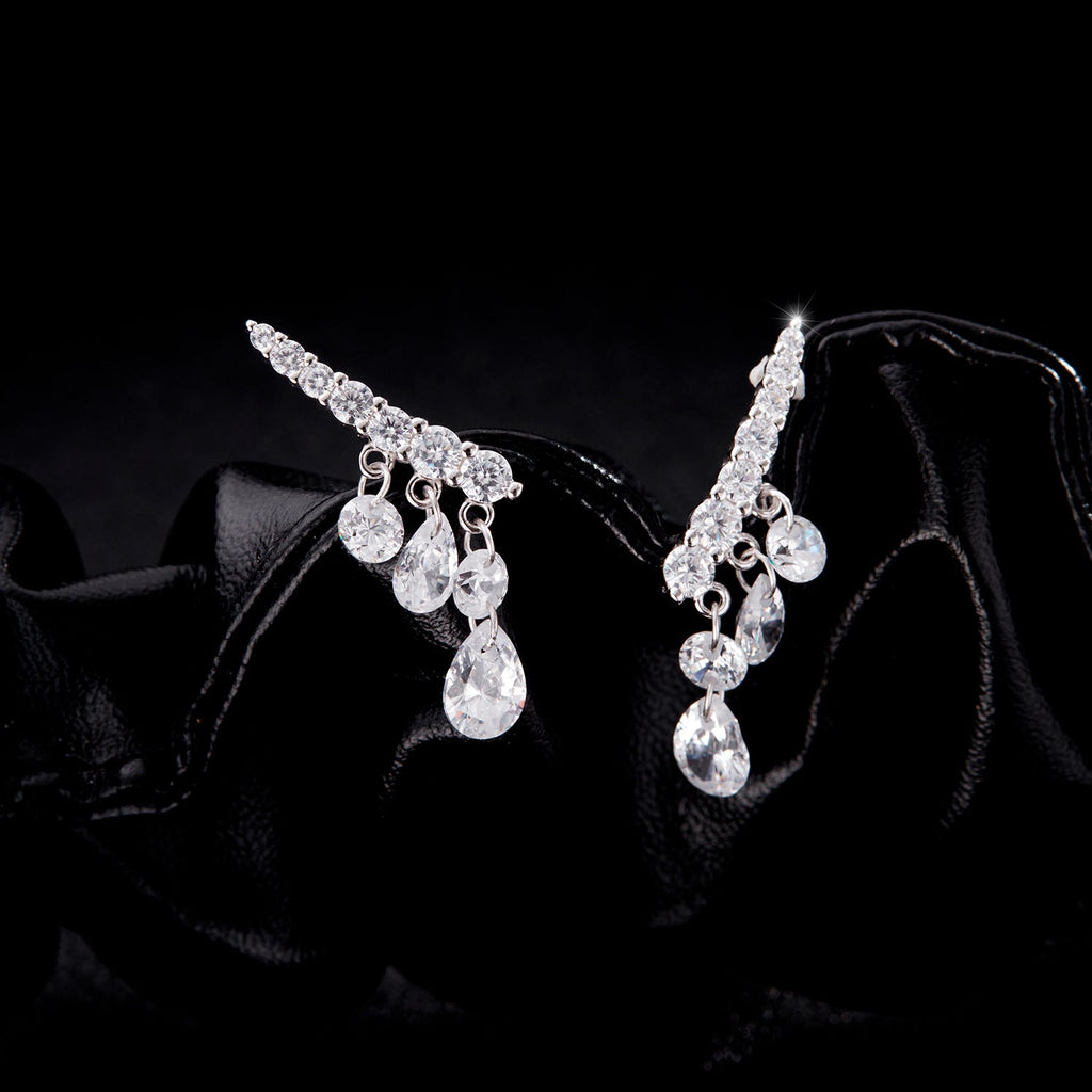 Dainty Waterdrop Pendant Earrings with Sparkling Micro-Pavé Stones in Sterling Silver