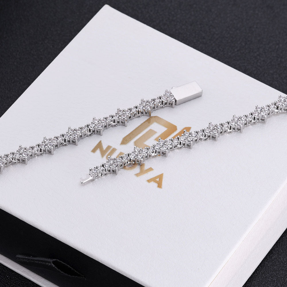 Tennis Chain Necklace and Bracelet Set with Cubic Zirconia in Gold or White Gold