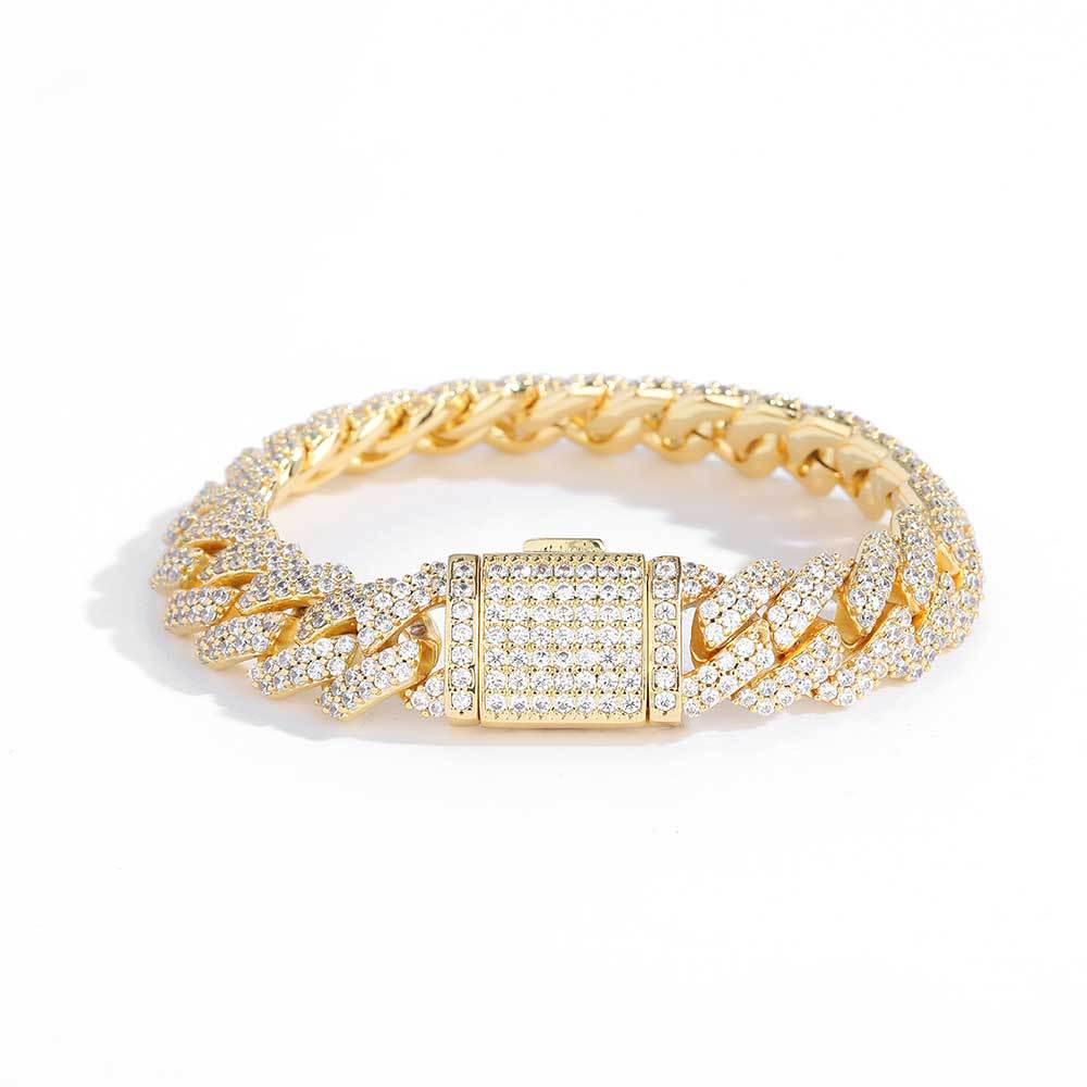 Cuban Link Zirconia Chain Bracelet in Gold or White Gold – Bold Hip Hop Jewelry for Men and Women