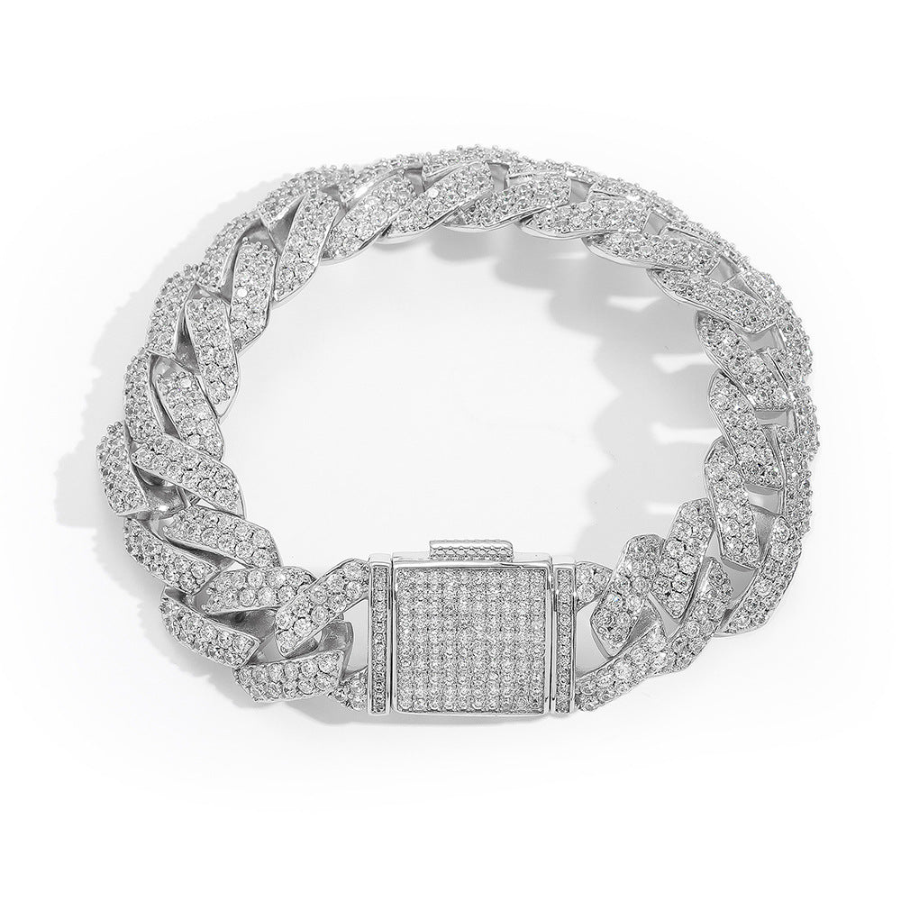 Cuban Link Zirconia Chain Bracelet in Gold or White Gold – Bold Hip Hop Jewelry for Men and Women