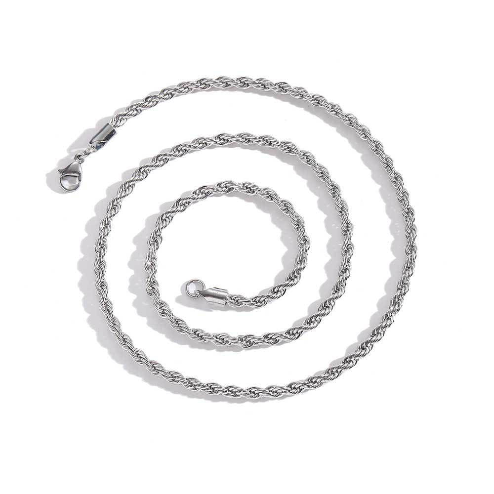 Twisted Rope Chain Necklace in Stainless Steel – Hip Hop Style Unisex Jewelry