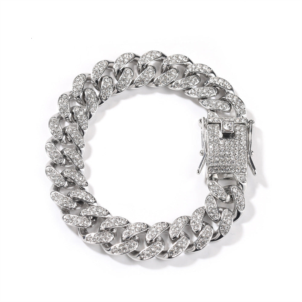 Hip-Hop 12mm Diamond-Encrusted Cuban Chain Bracelet