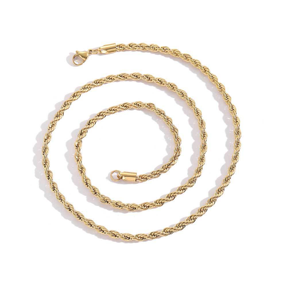 Twisted Rope Chain Necklace in Stainless Steel – Hip Hop Style Unisex Jewelry