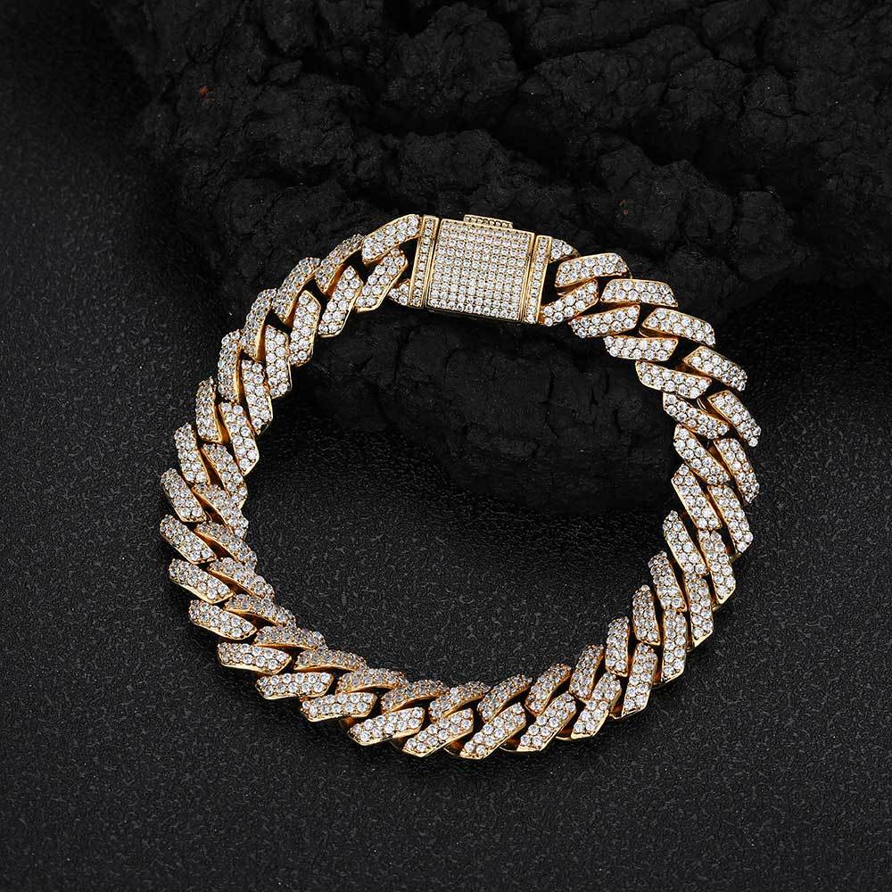 Cuban Link Zirconia Chain Bracelet in Gold or White Gold – Bold Hip Hop Jewelry for Men and Women
