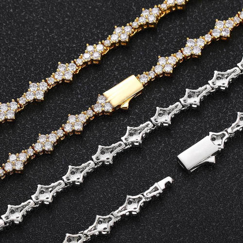 Tennis Chain Necklace and Bracelet Set with Cubic Zirconia in Gold or White Gold
