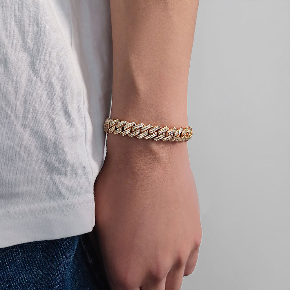 Cuban Link Zirconia Chain Bracelet in Gold or White Gold – Bold Hip Hop Jewelry for Men and Women