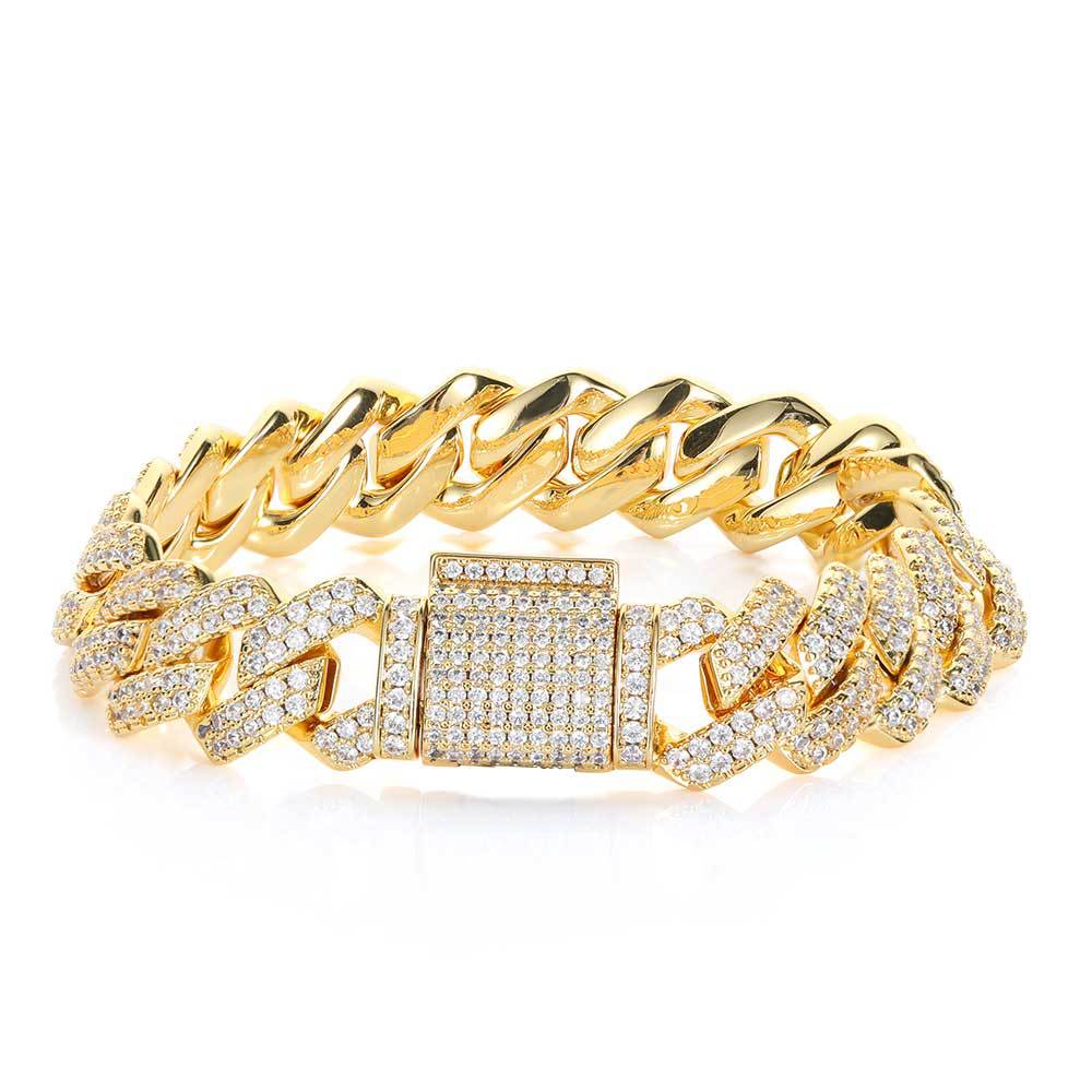 Cuban Link Zirconia Chain Bracelet in Gold or White Gold – Bold Hip Hop Jewelry for Men and Women