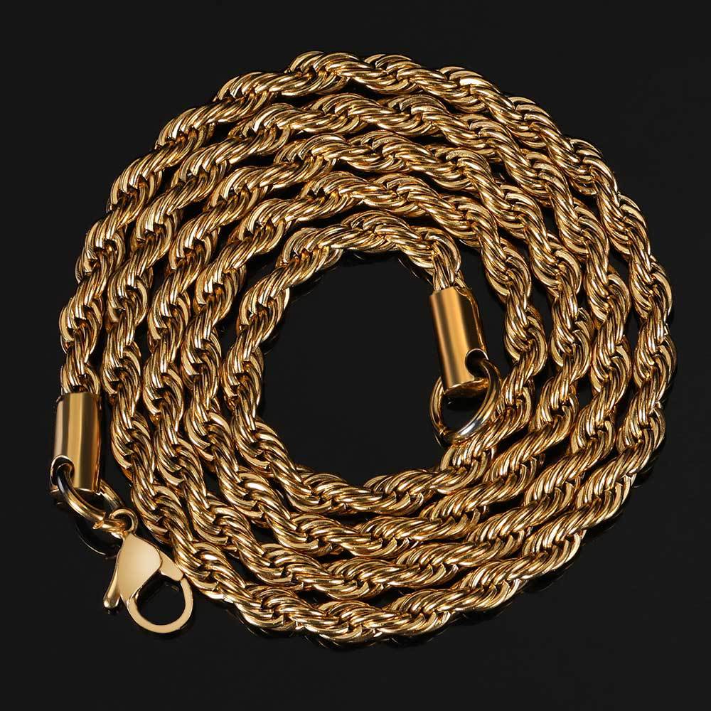 Twisted Rope Chain Necklace in Stainless Steel – Hip Hop Style Unisex Jewelry