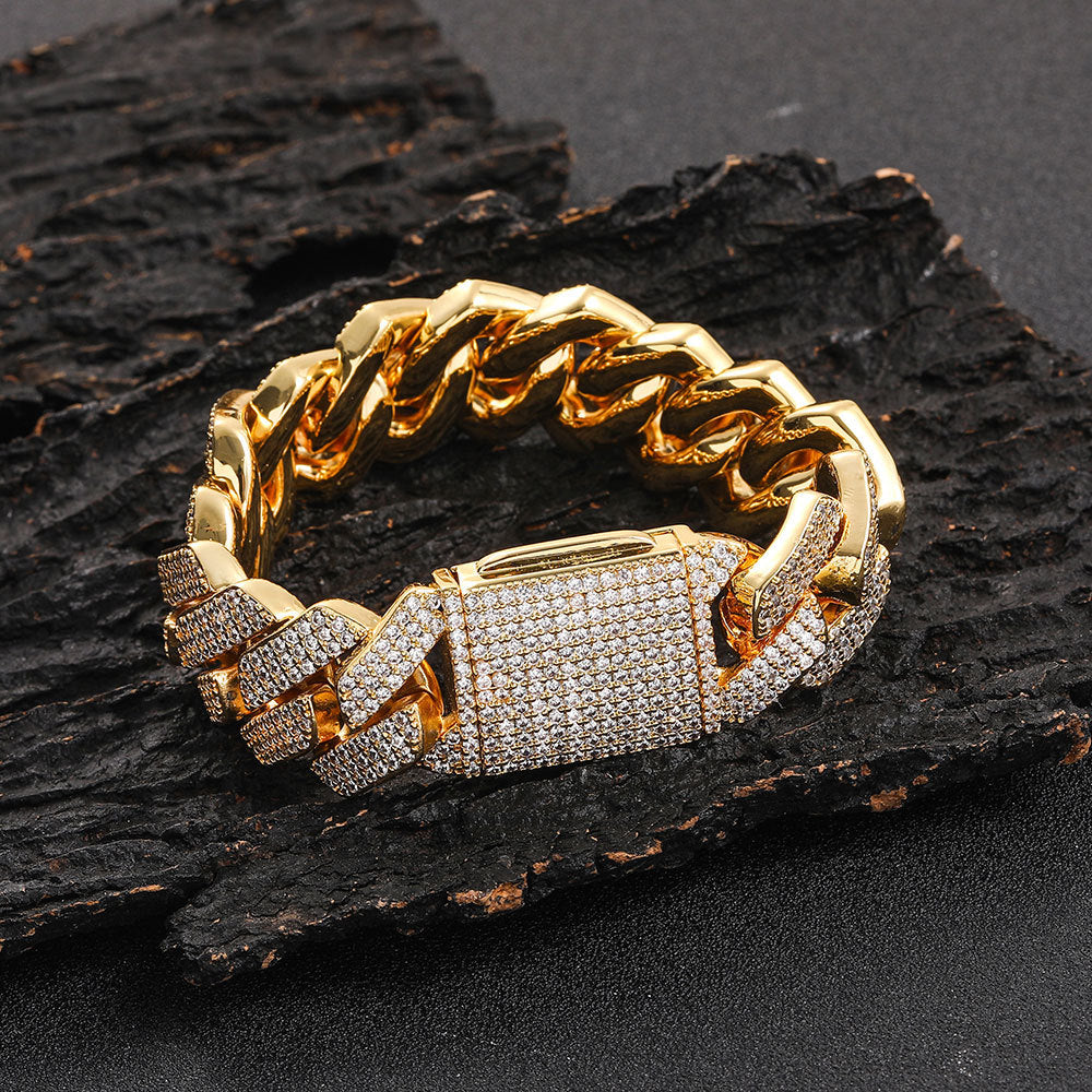 Cuban Link Zirconia Chain Bracelet in Gold or White Gold – Bold Hip Hop Jewelry for Men and Women