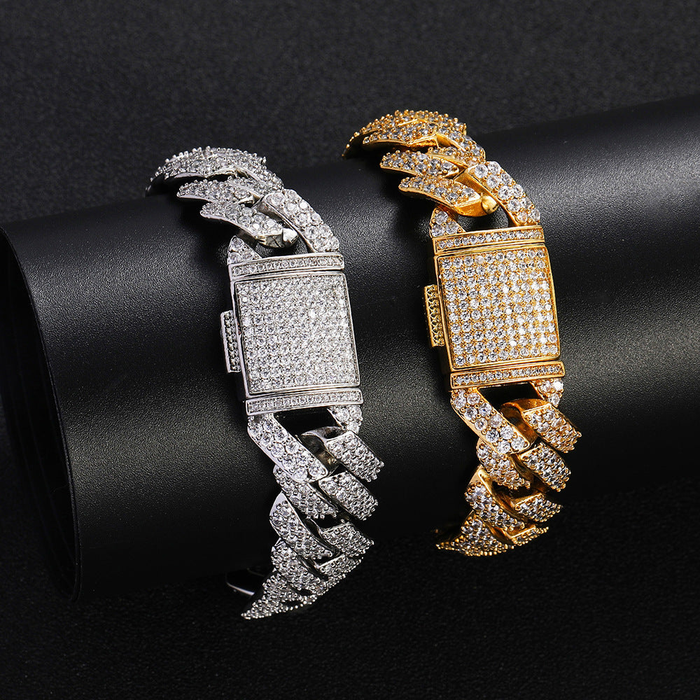 Cuban Link Zirconia Chain Bracelet in Gold or White Gold – Bold Hip Hop Jewelry for Men and Women