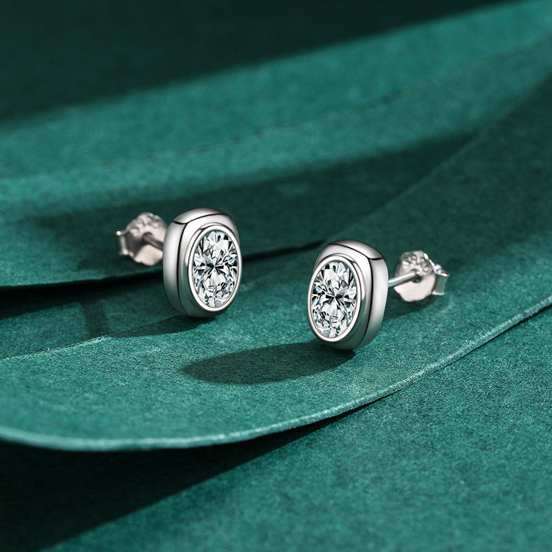 Geometric Square Sterling Silver Stud Earrings with Simulated Diamonds