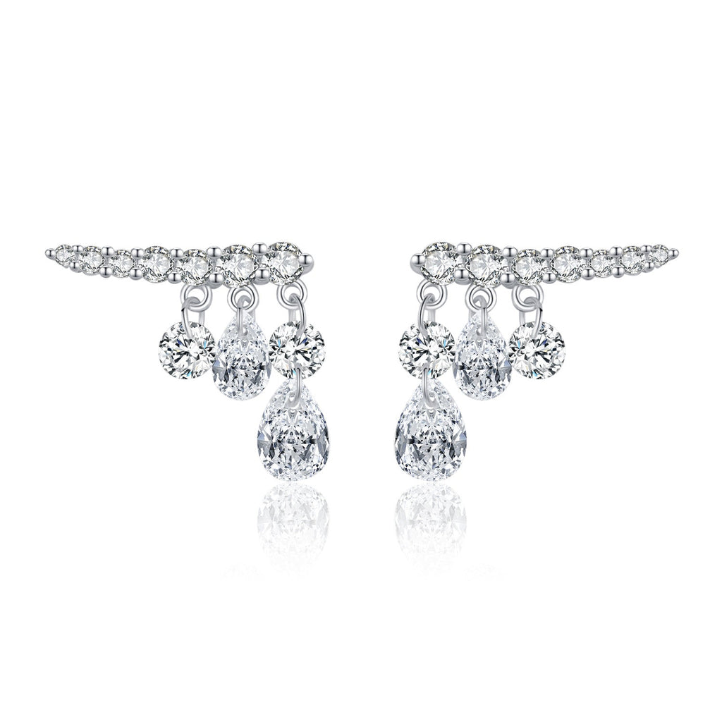 Dainty Waterdrop Pendant Earrings with Sparkling Micro-Pavé Stones in Sterling Silver
