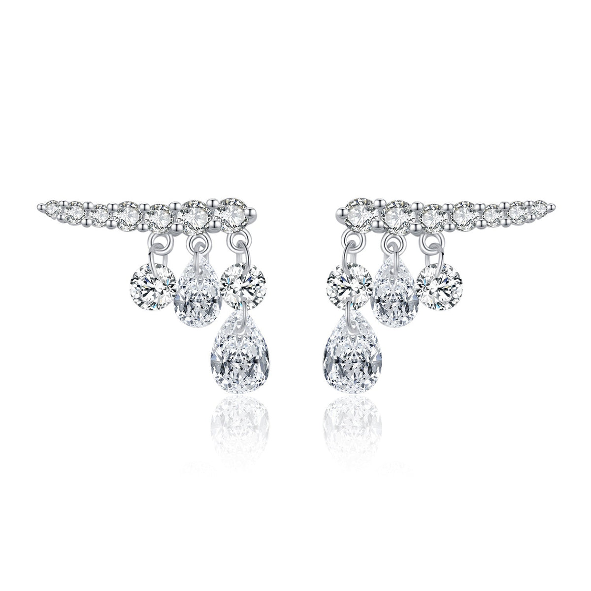 Dainty Waterdrop Pendant Earrings with Sparkling Micro-Pavé Stones in Sterling Silver