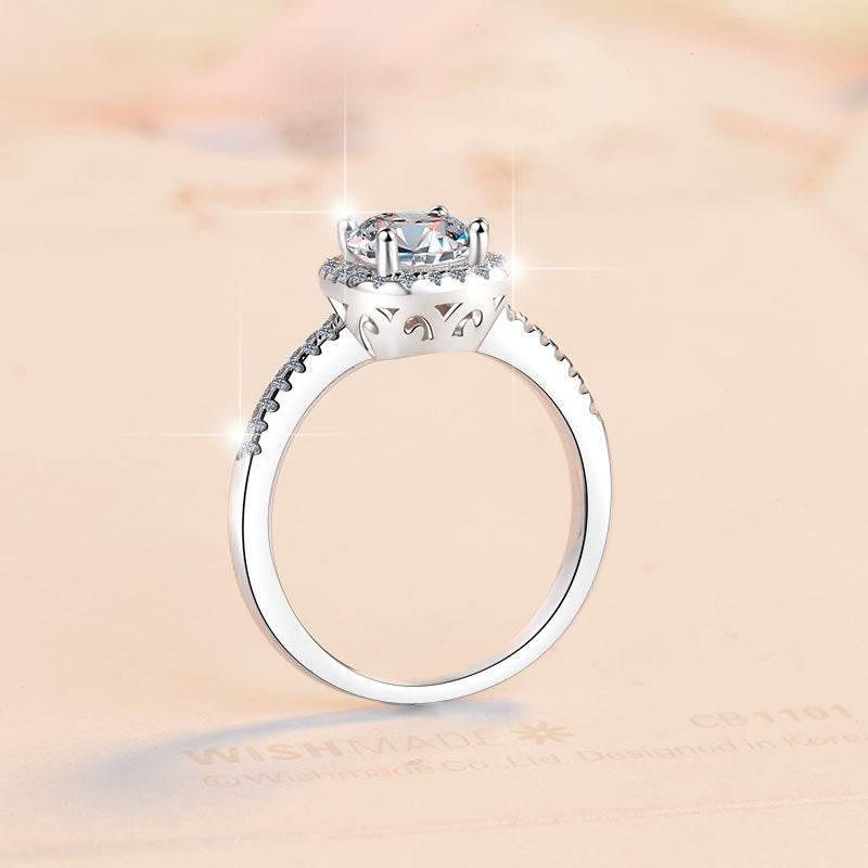 S925 Multicolor Moissanite Cushion Halo Adjustable Rings with Pavé-Set Band & Square Accents, 0.5ct-2ct D-Grade VVS Certificate, 12 Vibrant Colors