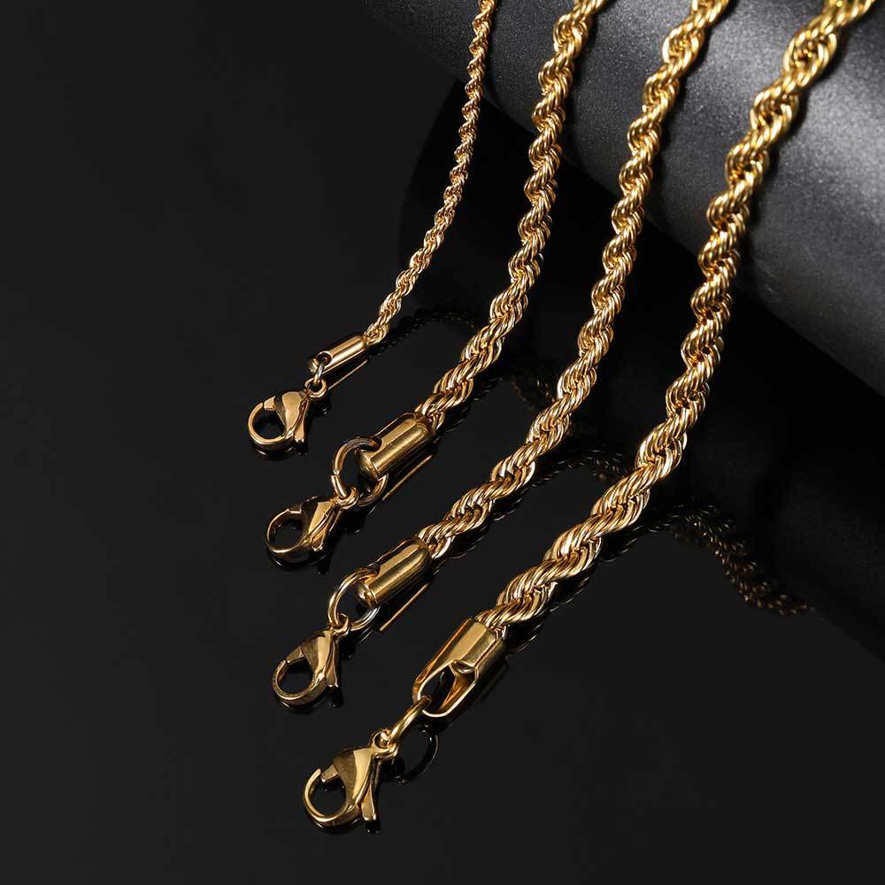 Twisted Rope Chain Necklace in Stainless Steel – Hip Hop Style Unisex Jewelry