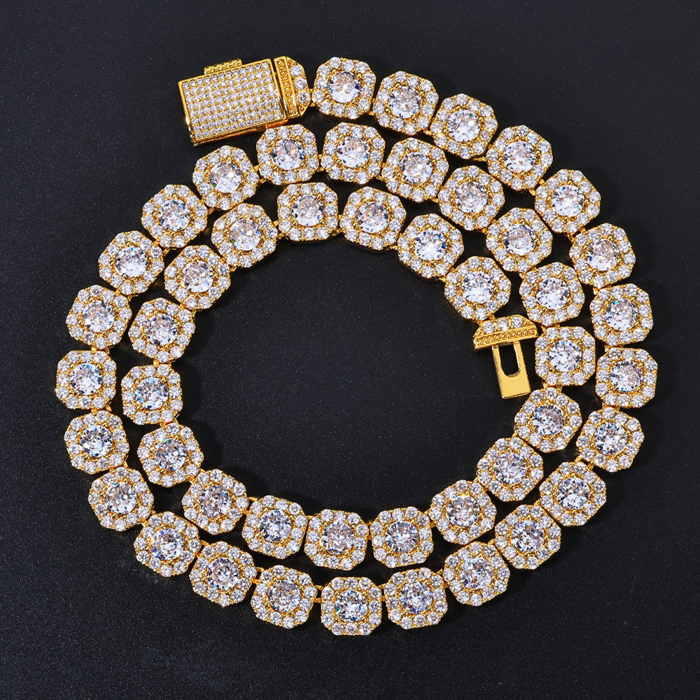 Geometric Square-Cut Zirconia Necklace on Ice Sugar Chain – Gold or White Gold | Cubic Zirconia