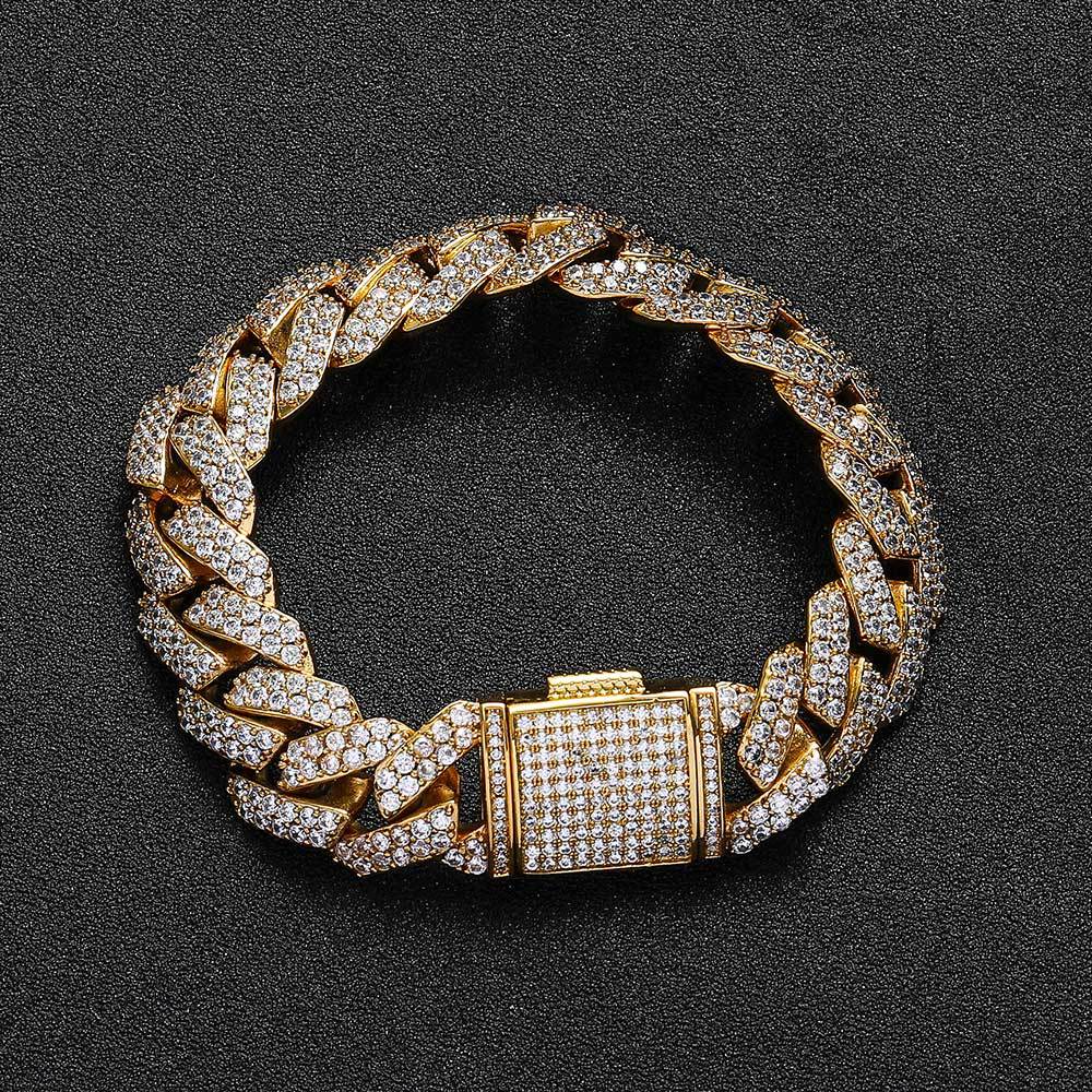 Cuban Link Zirconia Chain Bracelet in Gold or White Gold – Bold Hip Hop Jewelry for Men and Women