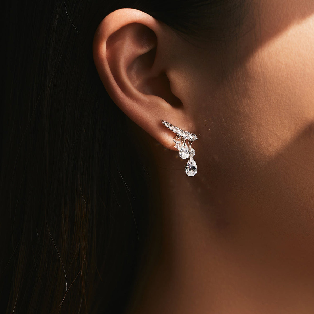 Dainty Waterdrop Pendant Earrings with Sparkling Micro-Pavé Stones in Sterling Silver