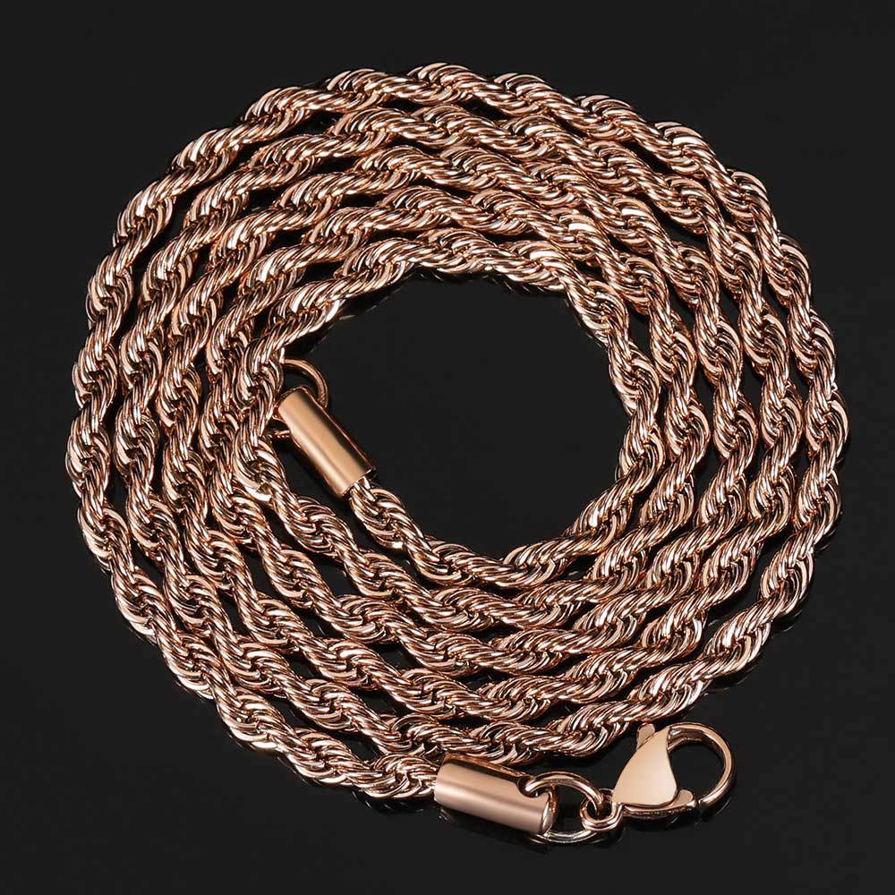 Twisted Rope Chain Necklace in Stainless Steel – Hip Hop Style Unisex Jewelry