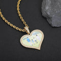Heart-Shaped Photo Pendant Necklace with Cubic Zirconia Accents in Gold or White Gold