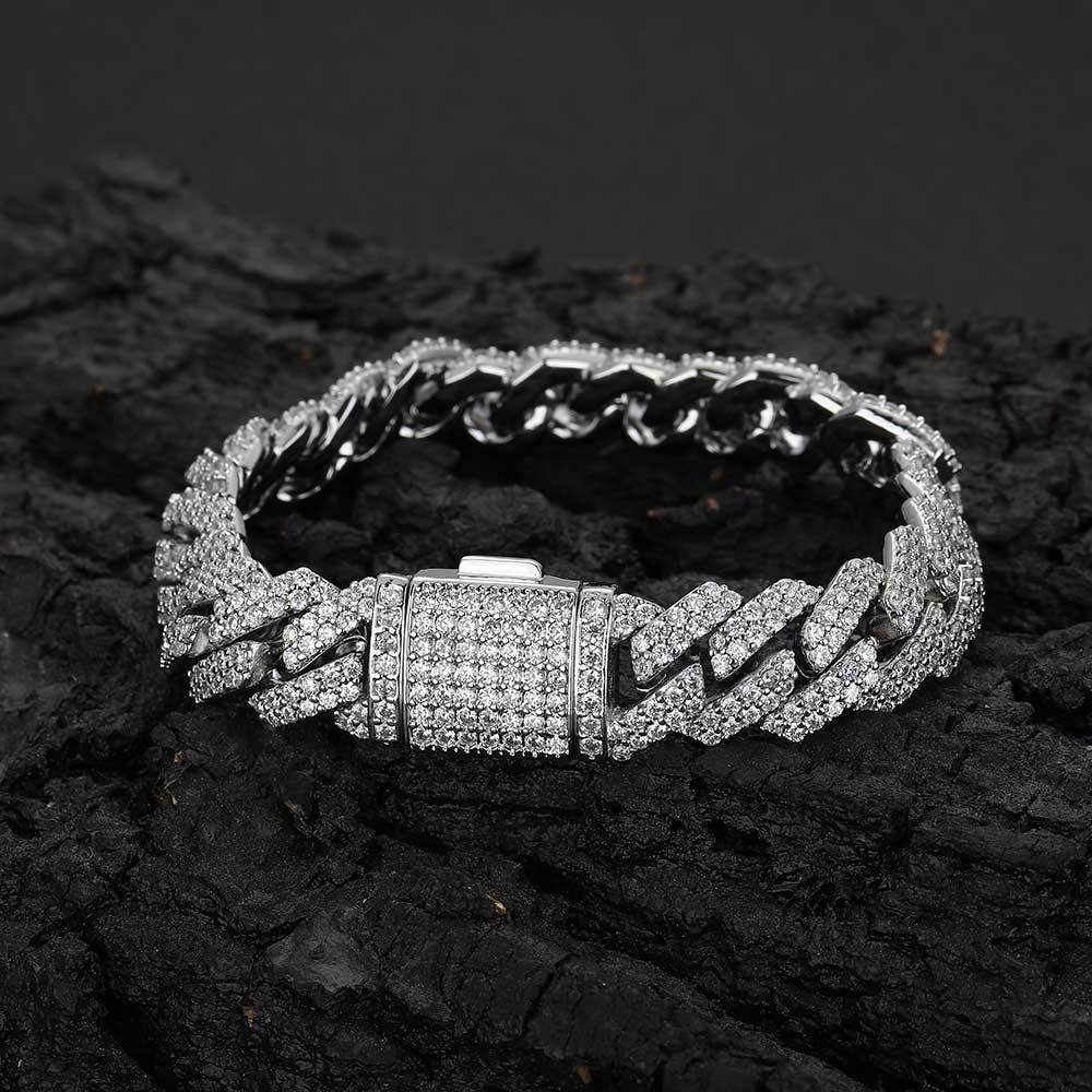 Cuban Link Zirconia Chain Bracelet in Gold or White Gold – Bold Hip Hop Jewelry for Men and Women