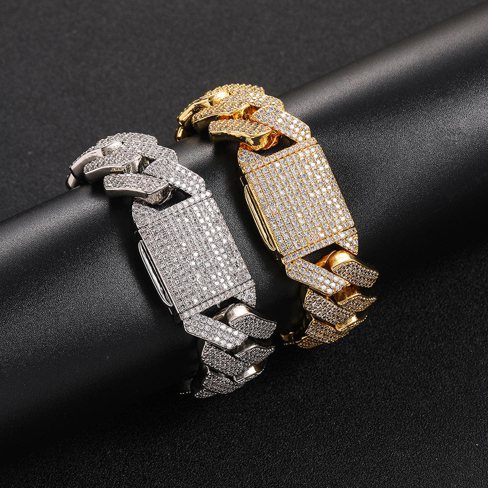 Cuban Link Zirconia Chain Bracelet in Gold or White Gold – Bold Hip Hop Jewelry for Men and Women