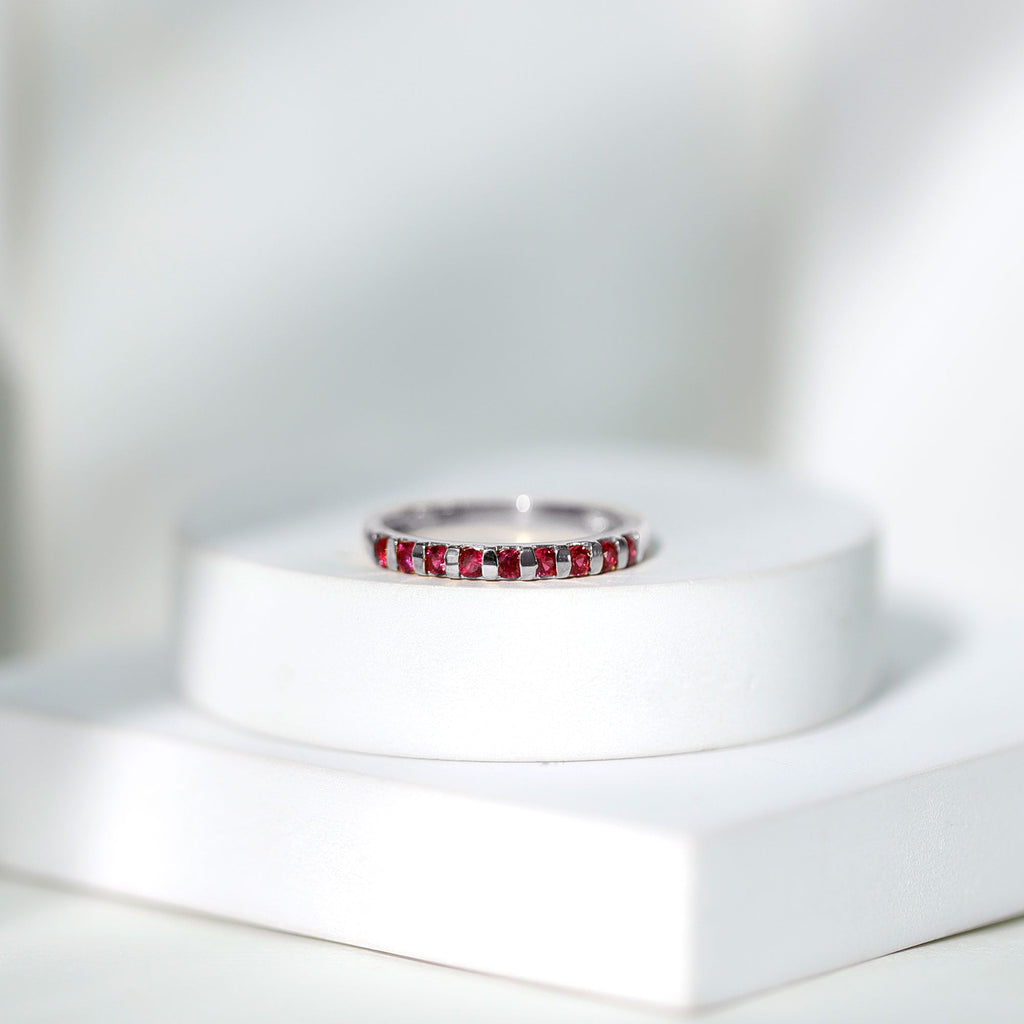 0.5 Carat Natural Round Ruby Half Eternity Band Ring