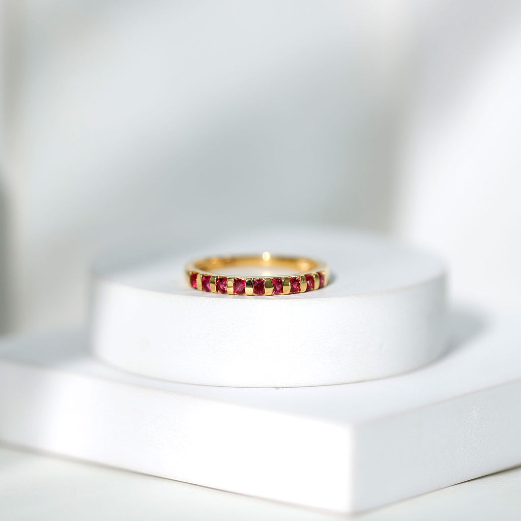 0.5 Carat Natural Round Ruby Half Eternity Band Ring