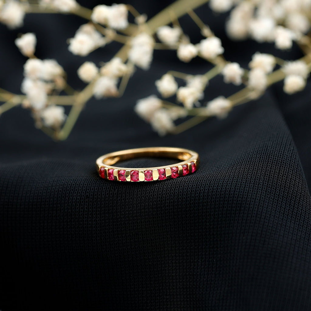 0.5 Carat Natural Round Ruby Half Eternity Band Ring