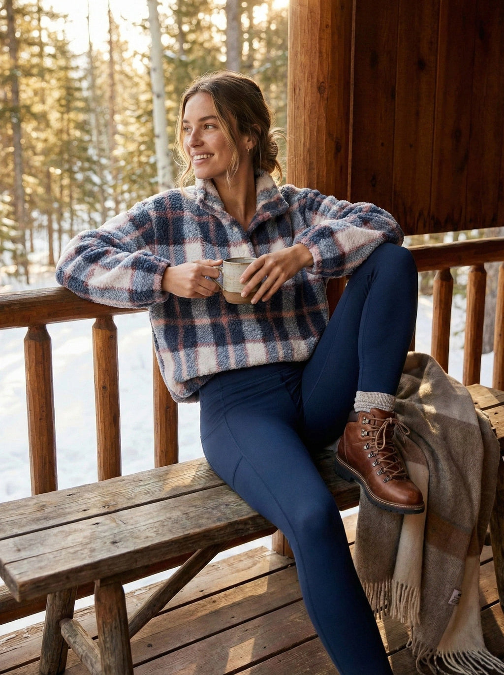 Berkley and Jensen Womens Quarter Zip Mockneck Sherpa Plaid Pullover