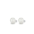 Geometric Pearl Stud Earrings in Sterling Silver with Clear Crystal Accents