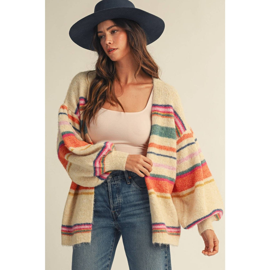 Sunset Carnival Stripe Cozy Relaxed Cardigan