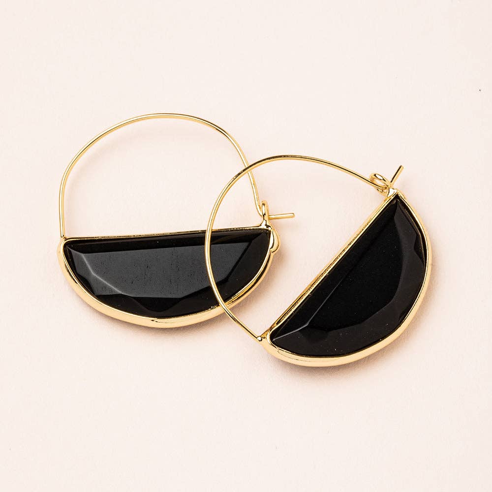 Black Spinel Stone Prism Hoop Earrings