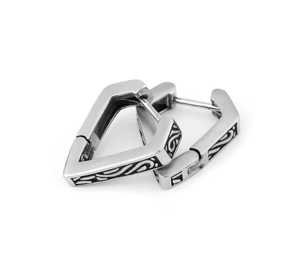 Mens celtic huggie earrings triangle shaped irish knot triquetra claddaghs viking valknut scottish waterproof hypoallergenic stainless steel